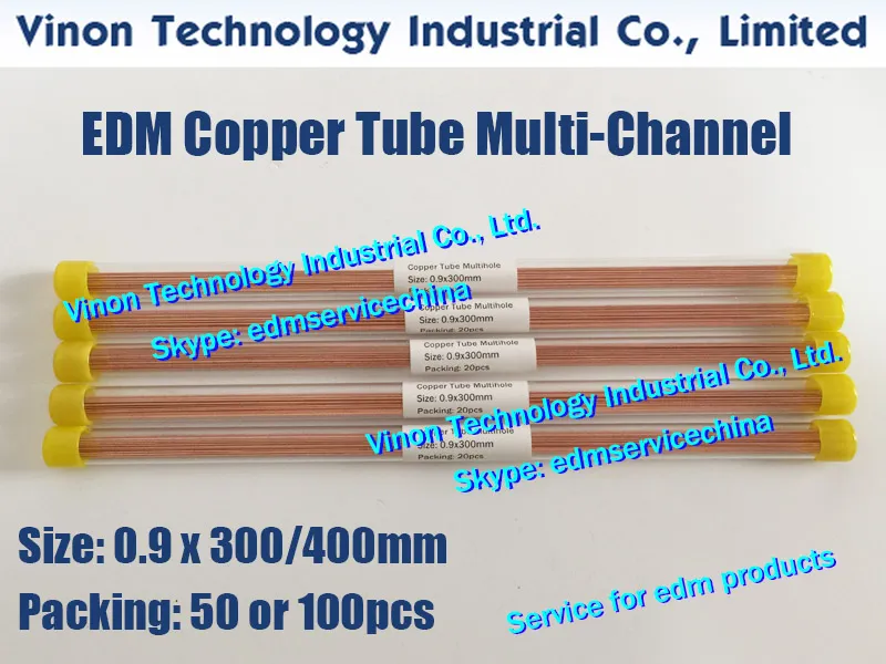 0.9x300mm Tubo de cobre Multi-canal (50pcs / 100pcs) Tubulação de Cobre EDM Dia. = Comprimento de 0,9 mm = 300mm, eletrodo de cobre tubo-multihole EDM de perfuração