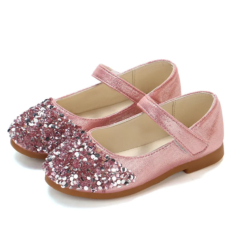 Mumoresip chaussures de princesse rose or argent filles chaussures paillettes strass chaussures plates pour enfant enfants chaussures de fête de mariage