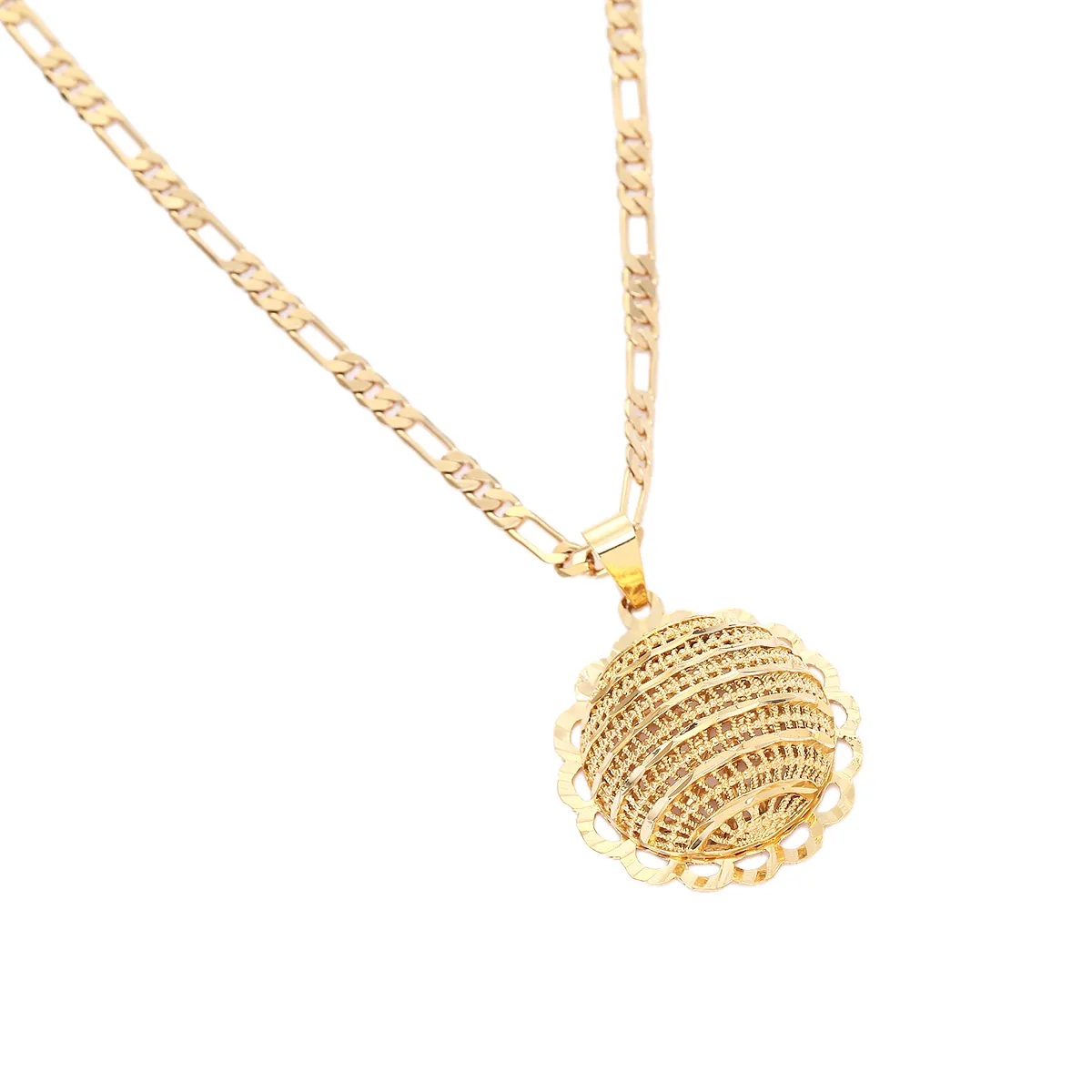 Medio Oriente Dubai Collana con pendente a forma di fiore in oro Catena di gioielli rotondi per donna Gioielli africani in colore oro 24k