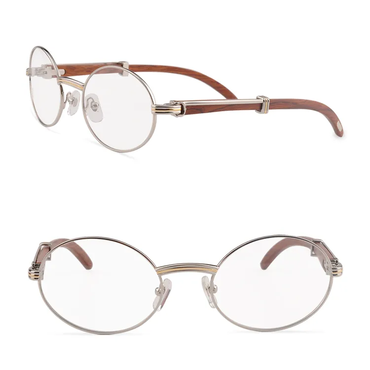 Toptan-Sıcak Satış Ahşap Gözlük Çerçeve Kadın Gözlük Orijinal Metal Çerçeve Erkekler Gözlük Çerçeveleri Yuvarlak Ahşap Gözlük Kutusu ve Kılıflar Ile
