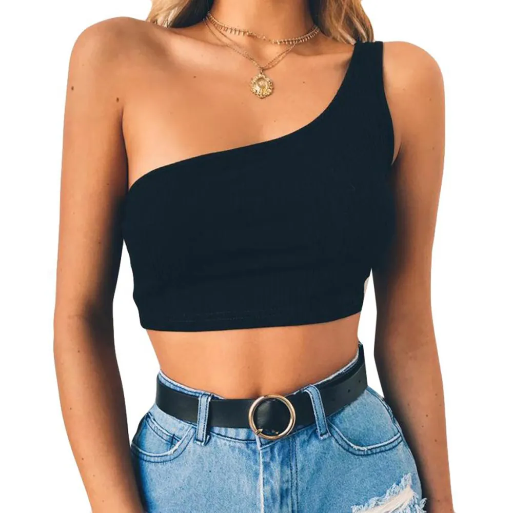 Summer Beach Fashion: Womens One Shoulder Camisole Top Kmart Crop Top With  Sleeveless T Shirt And Solid Midriff Design From Luote, $7.31