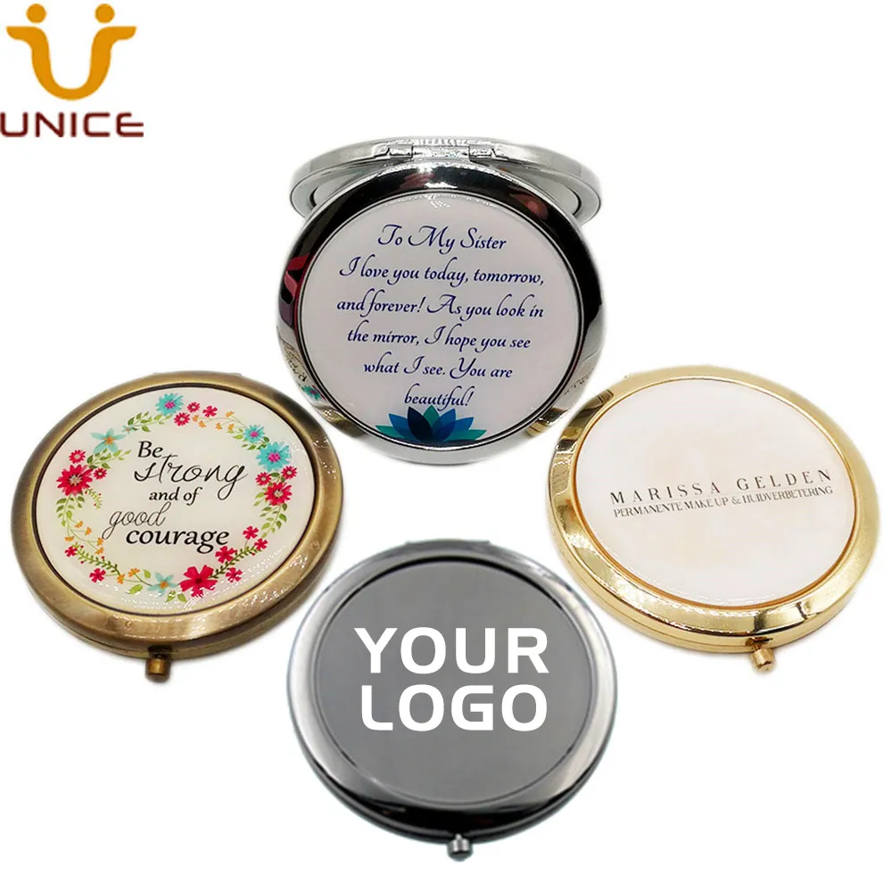 100 stks/partij Custom LOGO Draagbare Make Up Pocket Compacte Spiegel Zilver Antiek Koper Goud Zwart Cosmetische Portemonnee Spiegels