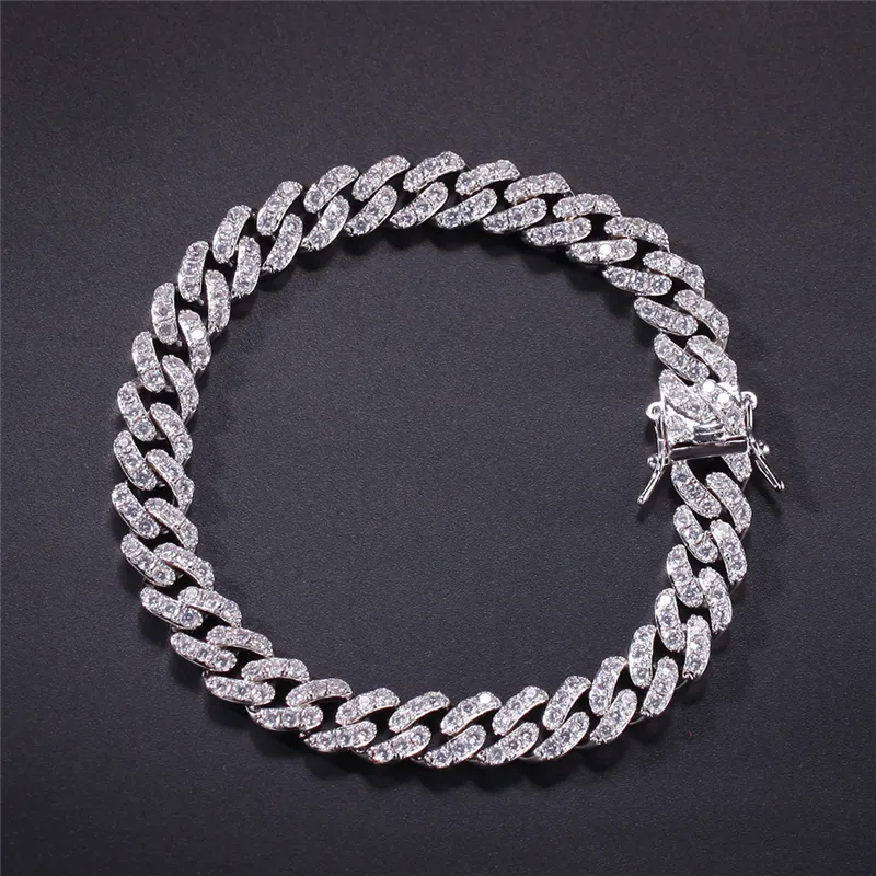 Hip Hop Micro Pave Cubic Zircon Cube Stones Cuban Chain Armband Guld Silver Färg 8mm 7inches 8inches