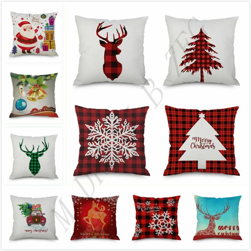 202 Designs Pillow Case Santa Claus Christmas Tree Snowman Elk Pillow Case Colorful Pillow Cover Home Sofa Car Decor 45*45cm Pillowcase