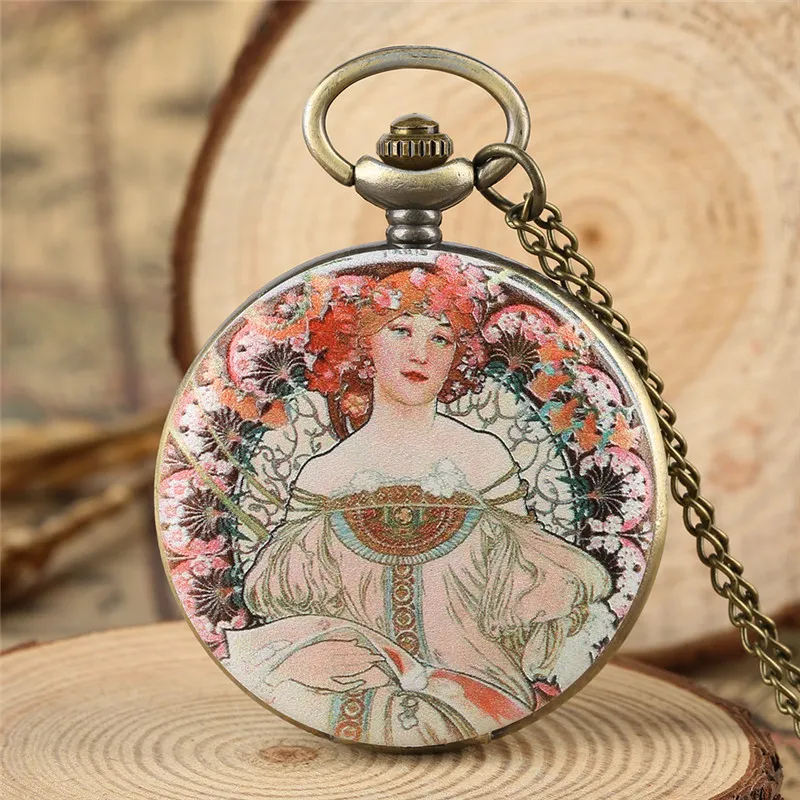 Elegancka Piękno Lady Design Pocket Watch Vintage Classic Kobiet Girl Analog Quartz Watches Naszyjnik Wisianek