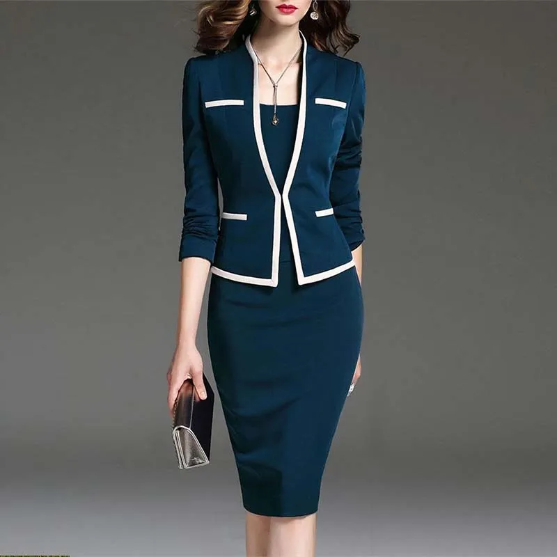 NOIR-L] Costume pour femme moulante 2 pièces ensemble tenue de bureau robe  de veste