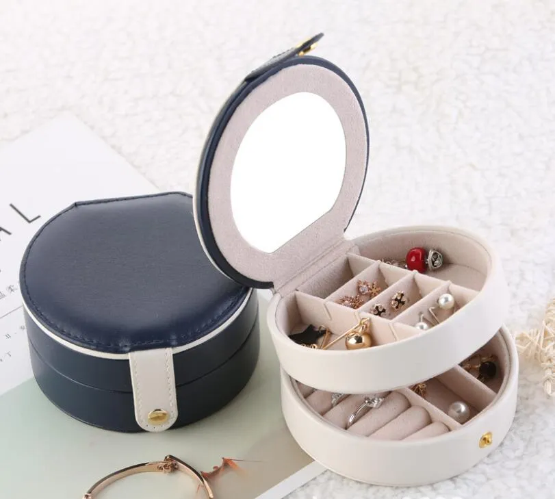 Multi-layer Korean Small Jewelry Boxes Three Layers Portable Jewellery Organizer Box Leather Earrings Storage Case for Travel