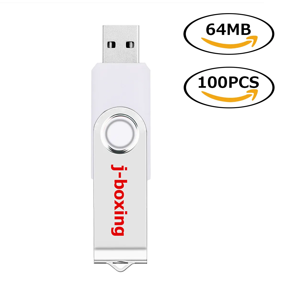 White Bulk 100PCS 64MB USB Flash Drives Swivel USB 2.0 Pen Drives Metal Rotating Memory Sticks Thumb Storage for Computer Laptop Tablet