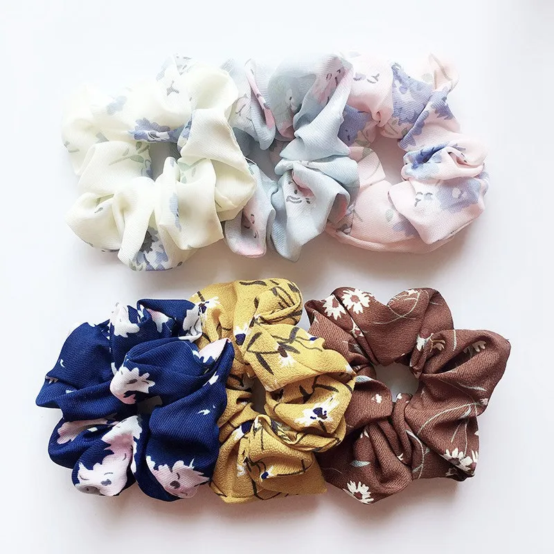 30 piezas Floral flamenco sólido diseño de pata de gallo mujeres lazo para el cabello Accesorios Scrunchie cola de caballo soporte para el cabello cuerda scrunchy banda para el cabello básica FJ3351