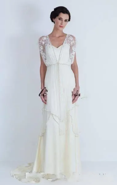 ビンテージアイボリー1920年代の袖付きウェディングドレス