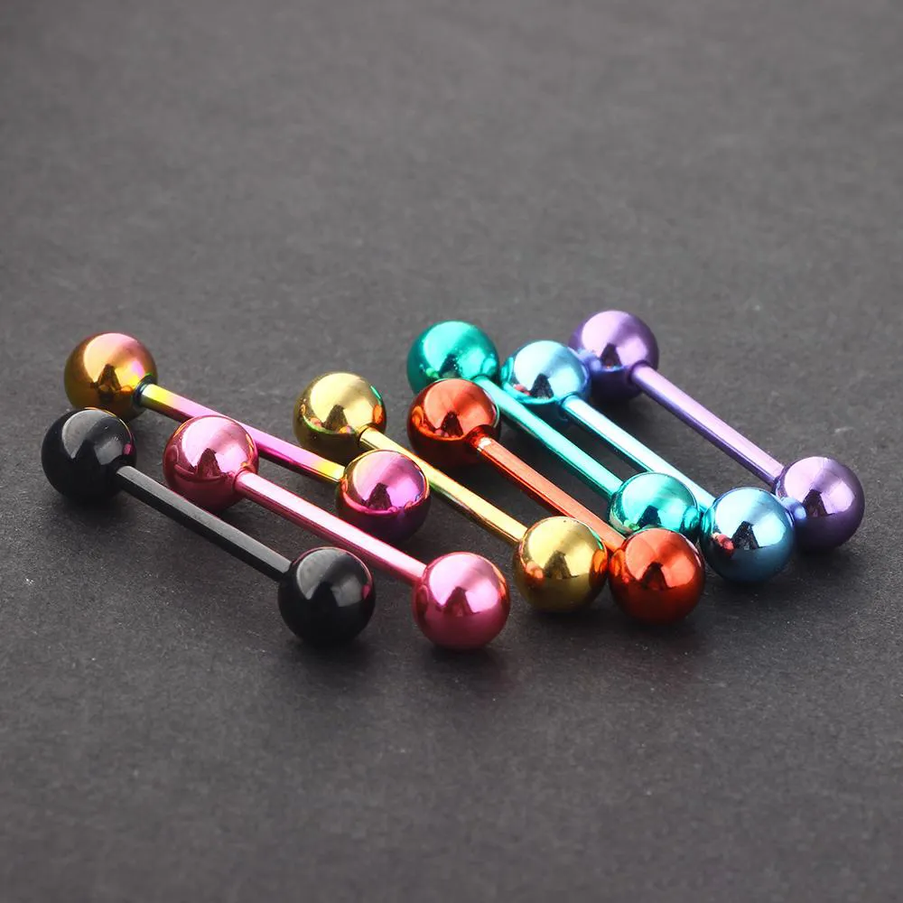 Surgical Steel Tongue Barbell Piercing 14G Anodized 8 Colors Ear Pircings Bar Rings Stud Nipple Earring Body Jewelry