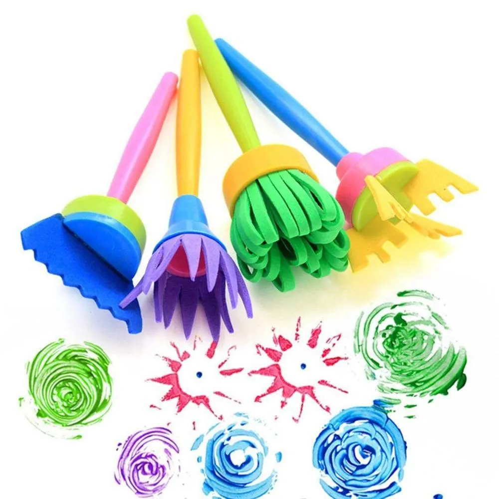 4pcs/set Children's Painting Tool DIY Flower Graffiti Plastic Sponge Brushes Funny Creative Education Toy Drawing For Kids Wholesale