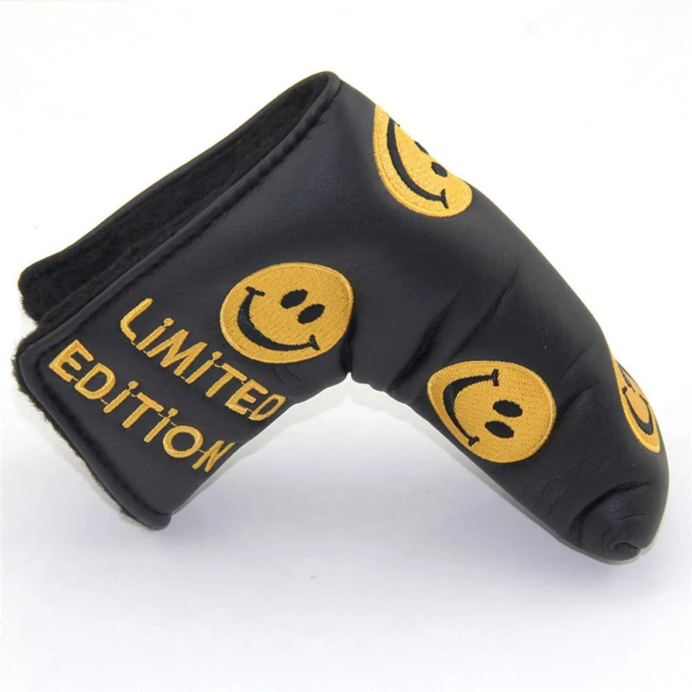 2019 Premium Quality Smile Face Limited Edition Broderi Golf Putter Head Cover Pu Leather Golf Headcovers Blade Putter Protector