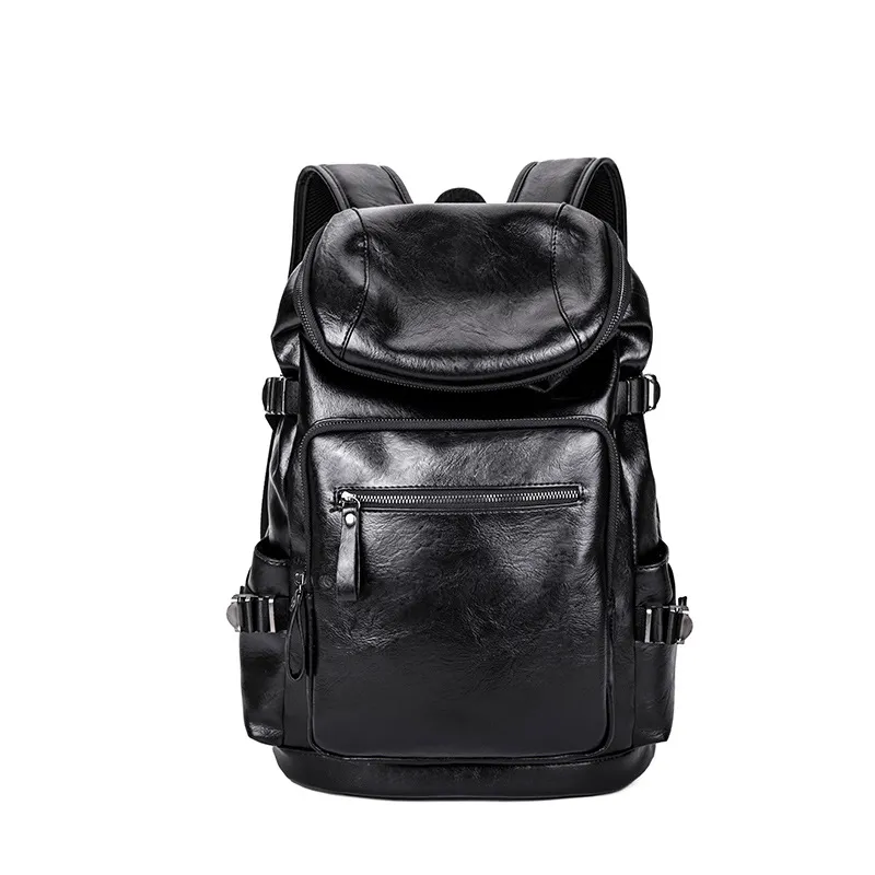 New Casual Faux Leather Backpack Black Schoolbag Rucksack College Bookbag Laptop Computer Casual Daypack Travel Bag Satchel Bags for Men