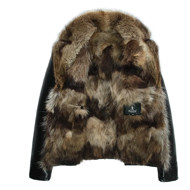 Mens Läder Jackor Vinterrockar Real Raccoon Fur Coats Snow Overcoat Outwear Varm tjock plusstorlek 4XL 5XL Hög kvalitet