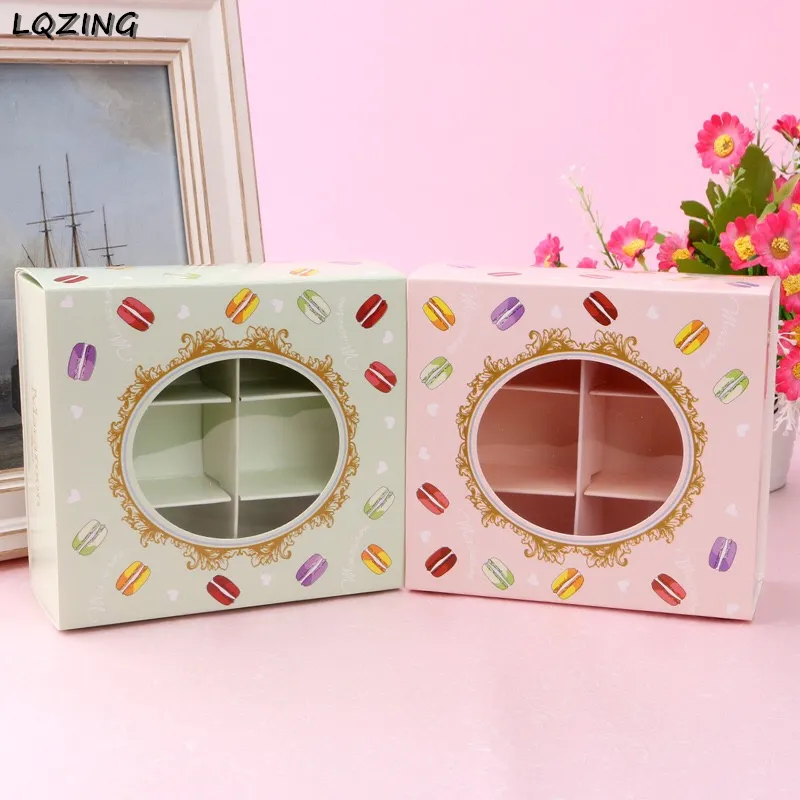 20x Drawer Lid Macaroon Paper Gift Box with Window 6 Grids Wedding Party Paper Box For Cake Packaging Candy Cookies Cupcake