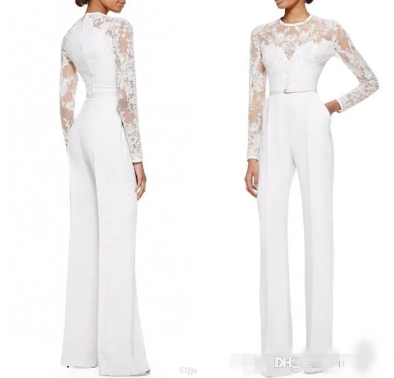 New White Elie Saab Mãe da calça da noiva ternos macacões com mangas compridas Lace Embelished Women Formal Wear Custom Feito
