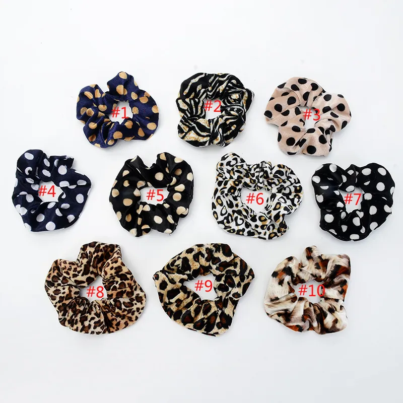 13 Color Women Girls Velvet Dots Leopard Elastic Ring Hair Ties Accessories Ponytail Holder Hairbands Rubber Band Scrunchies Z01