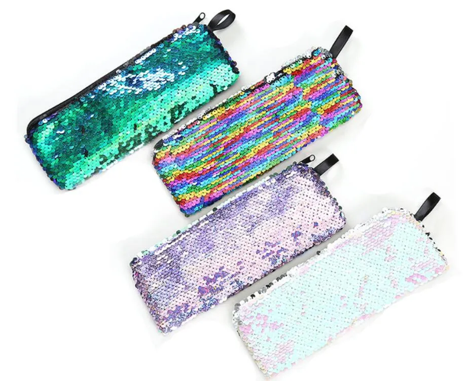 NEW Mermaid Sequins Makeup Pouch For Women Cute Pencil Case Student Zipper Clutch Handbag Cosmetic Storage Bag Pencil Bags