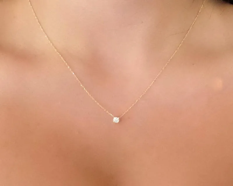 골드 다이아몬드 목걸이 섬세한 솔리테어 펜던트 Dainty Necklace Bridal Jewelry