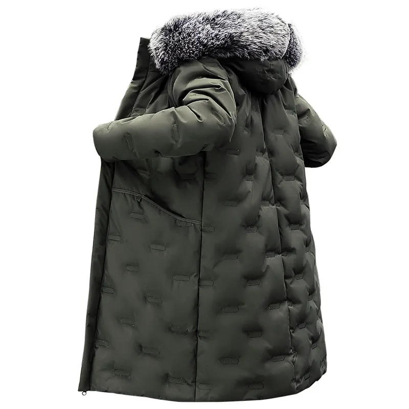 Mens vinter affärer parkas män lyx outwear vattentät svart parka kappa plus storlek avslappnad varm tjock päls krage huva jacka