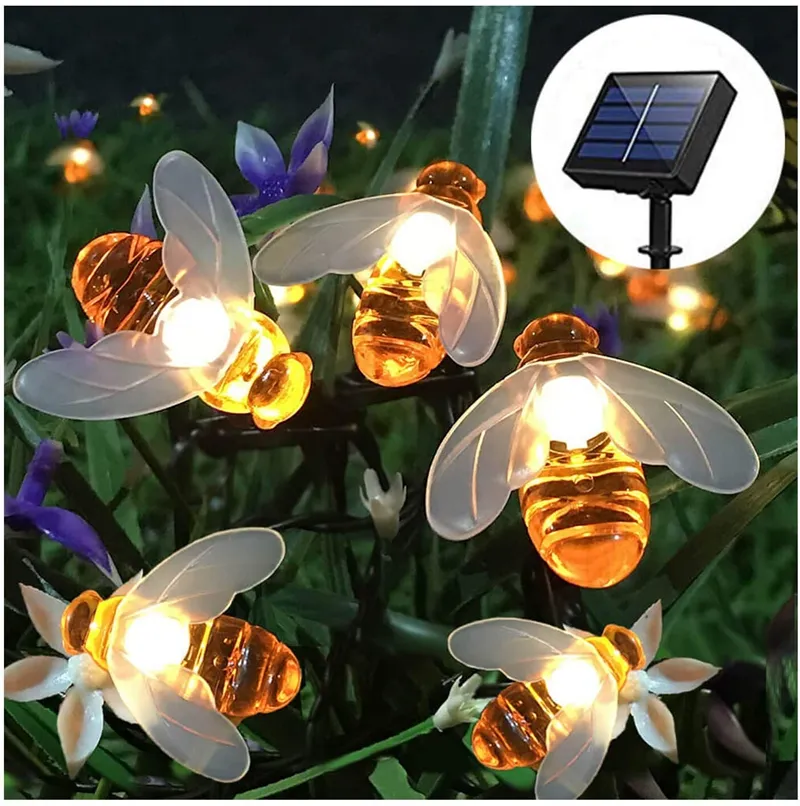 Luci solari a corda con 20/30 LED Simulazione impermeabile esterna Api da miele Decor Light per decorazioni per feste di Natale da giardino