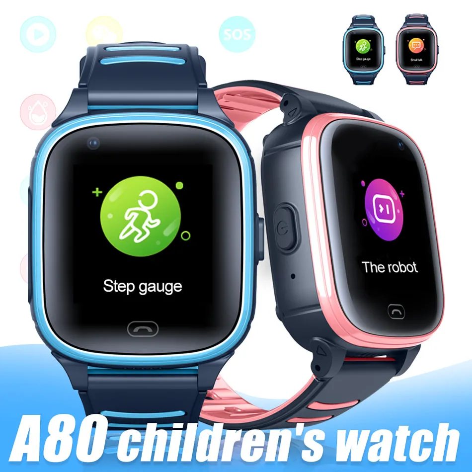 A80 4G Montre intelligente pour bébé enfant IP67 étanche HD Appel vidéo Appel vocal Caméra Photo GPS WIFI Tracker Appel SOS Smartwatch avec boîte de vente au détail