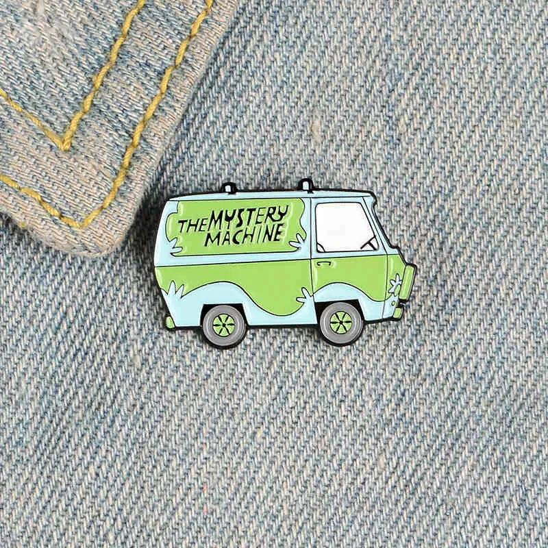 Magical green car enamel pins The Mystery Machine badges Solve trouble brooches for women Backpack bag Lapel pin Cartoon cute Jewelry gifts