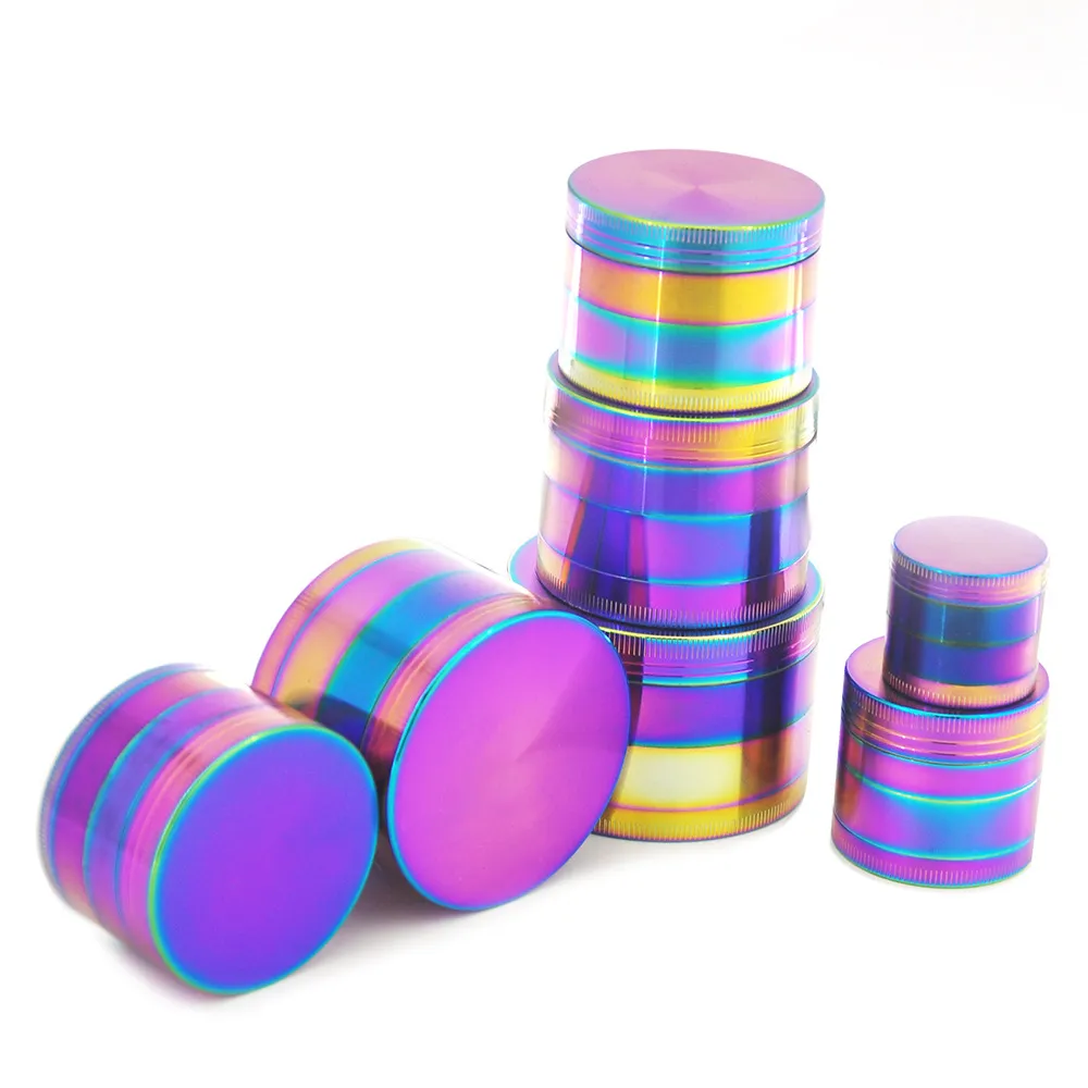 Rainbow Grinders Zinc Alloy Metal Grinders 40/50/55/63mm Diameter 4 Parts Herb Grinders Smoking Accessories CA11840 30pcs