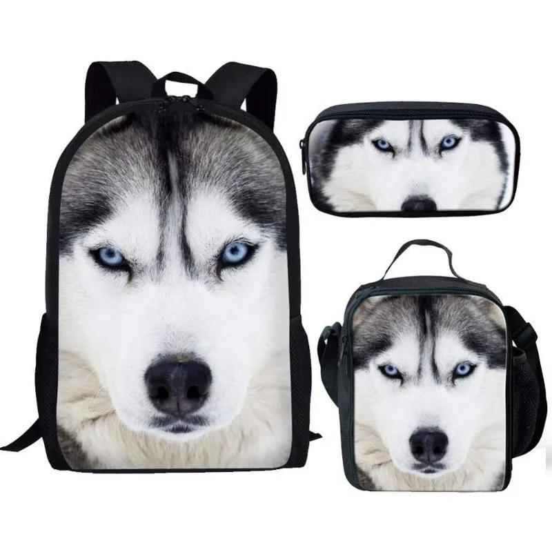 Barn skolväskor för barn pojkar flickor söt husky hund 3d tryck skolväska lunch väska tonåring axel bok mochila escolar274b