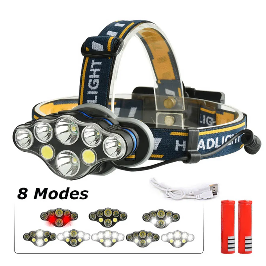 Faro LED COB + faro T6, linterna de Camping USB de 8 modos, 5/6/7/8 LED para batería 18650, linterna de Camping impermeable