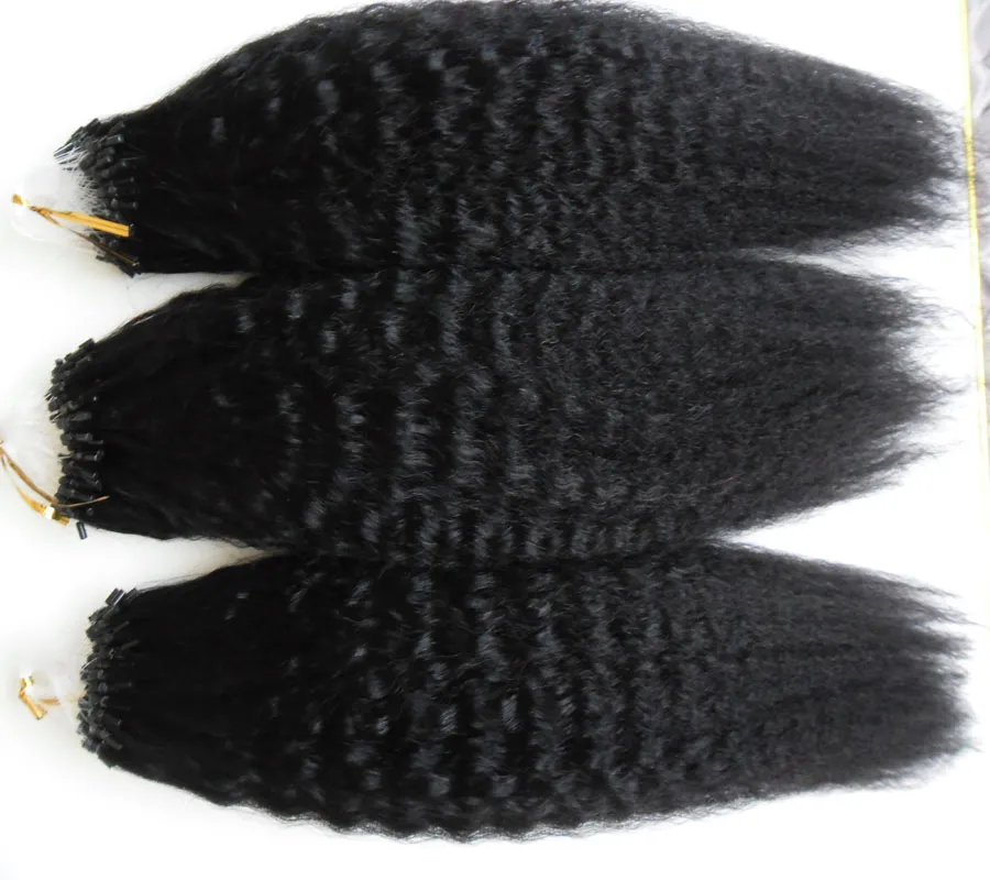 Anillo de lazo de micro rizado Kinky Extensiones de cabello humano 300G 100% Humano Micro Bead Links Remy Hair Corase Yaki Pre Extensión de cabello