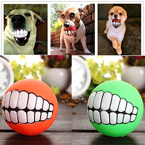 Köpek ve evcil hayvanlar için diş topu komik insan gülümseme topu köpek topu için de harika dişler oyuncak çiğneme gıcırtılı gıcırtılı ses köpek yavrusu oyun oyuncaklar