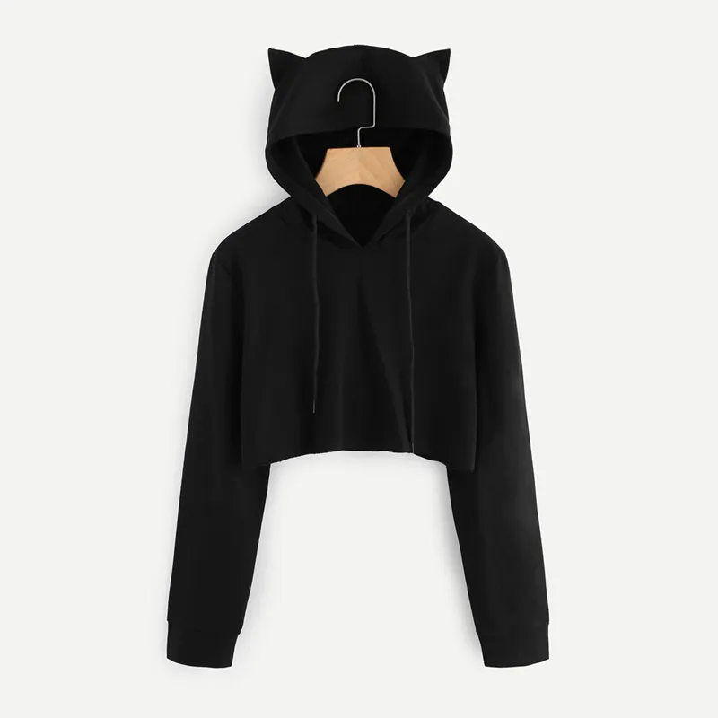 Sudadera con capucha de manga larga con estampado de Anime negro suelta  para mujer