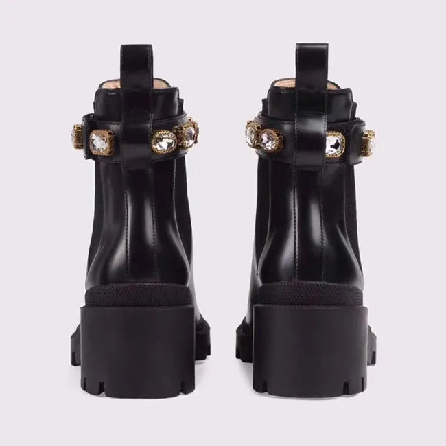 2019 high quality Woman`s Leather shoes Lace up Ribbon belt buckle ankle boots factory direct female rough heel round head autumn winter Mar