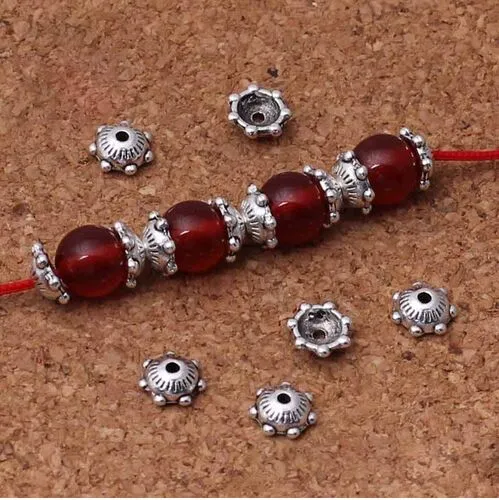 1000 teile / los Tibetischen Silber Blume Perlenkappen 6mm Handgefertigten Perlen Spacer Zubehör DIY Schmuck Machen Quaste Endkappen