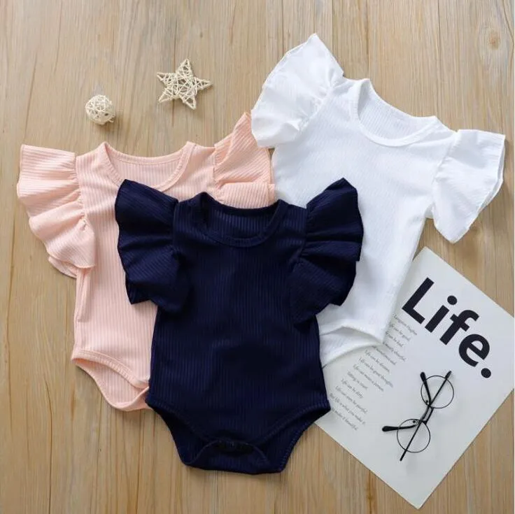 Kids Designer Clothes Girl Falbala Ruffle Rompers Baby Summer Solid Jumpsuits Onesies Fashion Triangle Bodysuits Climb Suits Clothes BYP596