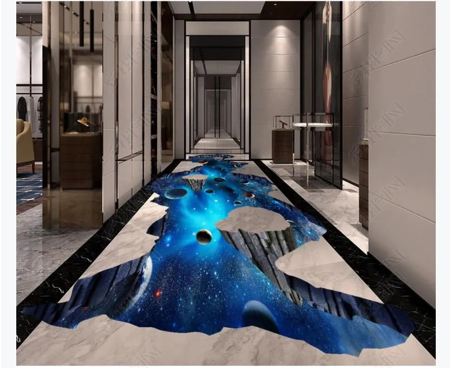 Custom 3D PVC Self Adhesive Floor Photo Mural Wallpaper Mall Space