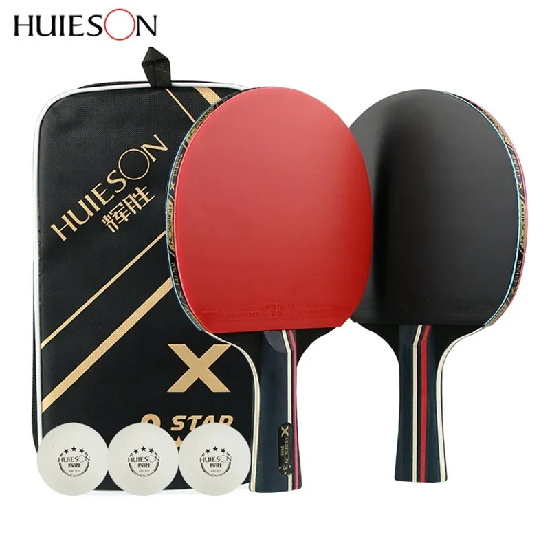 Huieson 2Pcs Upgraded 5 Star Carbon Table Tennis Racket Set Lightweight Powerful Ping Pong Paddle Bat with Good Control T200410