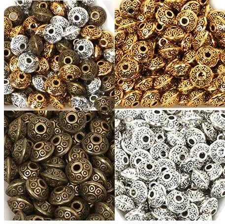 50 stks / zak 6mm Tibetaanse metalen kralen antiek goud zilver ovaal ufo vorm losse spacer kralen voor sieraden maken DIY armband charms