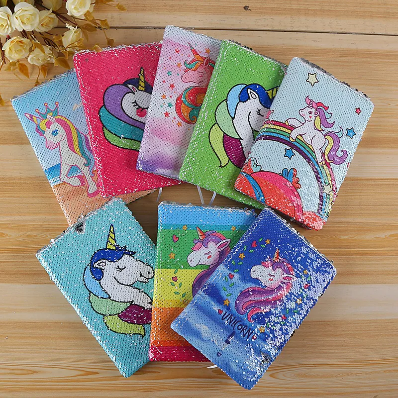 DHL Girls Mermaid Magic Sequin Journal Notebooks Unicorn Flamingo Cactus Office Notepads Skolan Dagbok Stationery 24 Färg A5