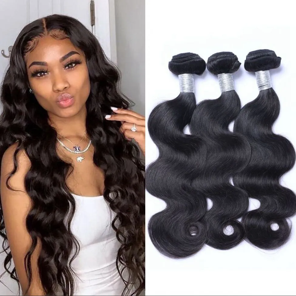 Body Wave Bundles de tissage brésilien 100% cheveux humains 3pcs / lot Extensions de cheveux non remy à double trame