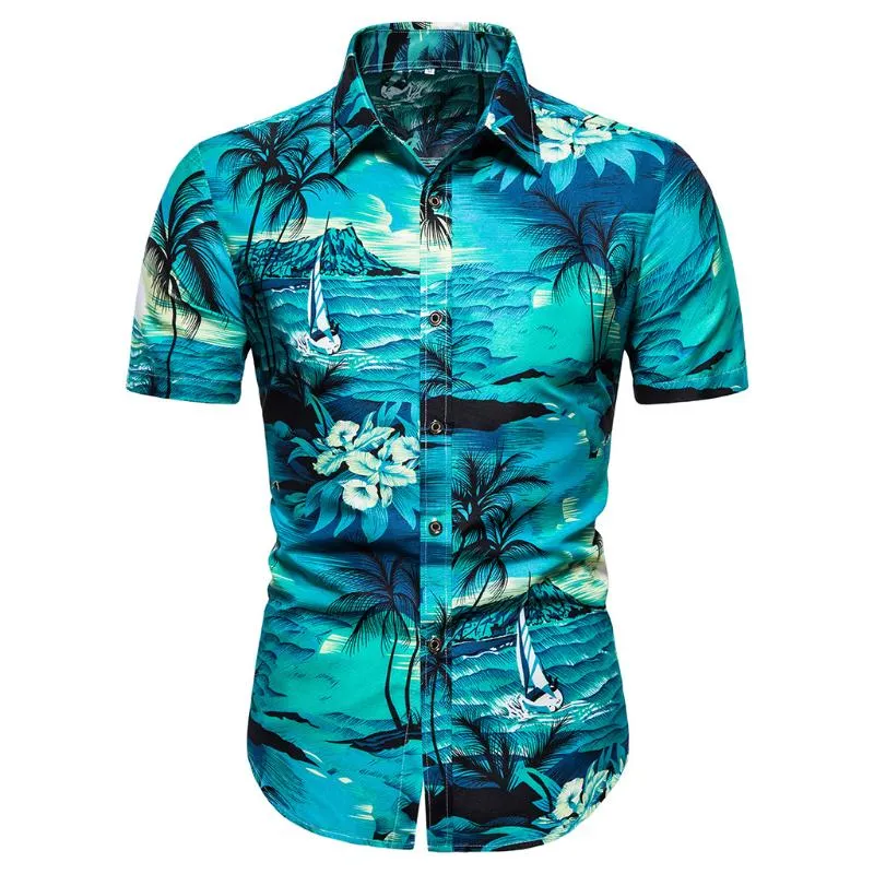 Mens Shirts Lange Mouwen Hoge Kwaliteit Gedrukt Hawaiiaanse Beachwear Losse Korte Mouw Casual Floral Shirts Mannelijke Plus Size 5.29