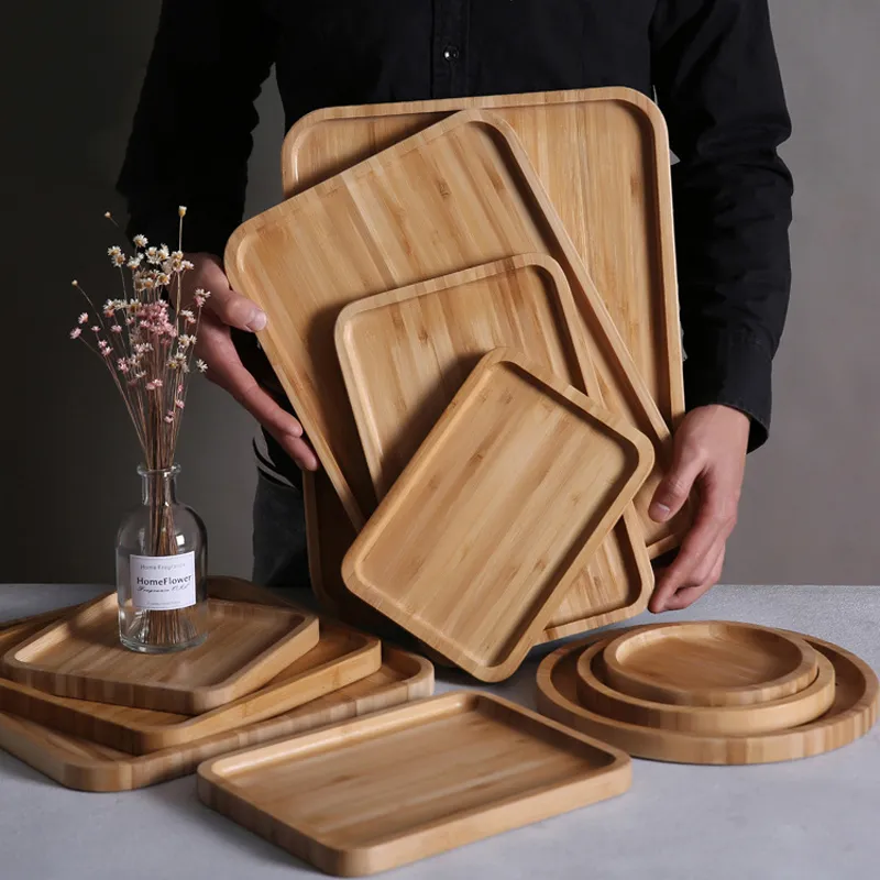 Round Square Wood Plate Dish Sushi Platter Dish Dessert Biscuits Plate Dish Tea Server Tray Cup Holder Pad 12 Storlekar Customizable DBC VT0406