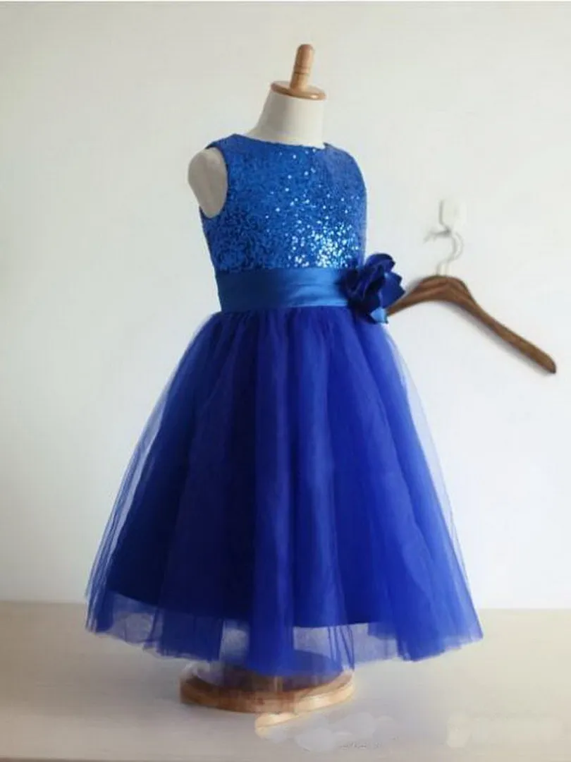 el yapımı çiçek mavi küçük kızlar parti payet elbise tül etek ile 2020-line koyu mavi parıltı payet çiçek kız elbisesi