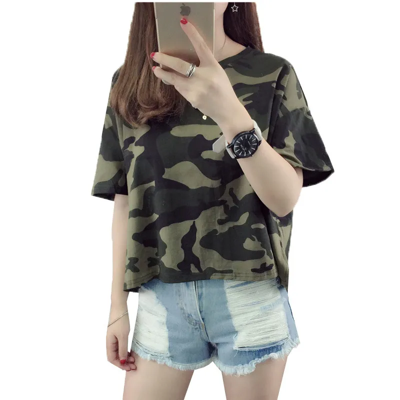 Nieuwe Zomer Stijl Dames T-shirt T-shirts Korte Mouw Camouflage T-shirts Vrouwelijke Casual Leger Militaire Tops Kleding AB111 Y19072701