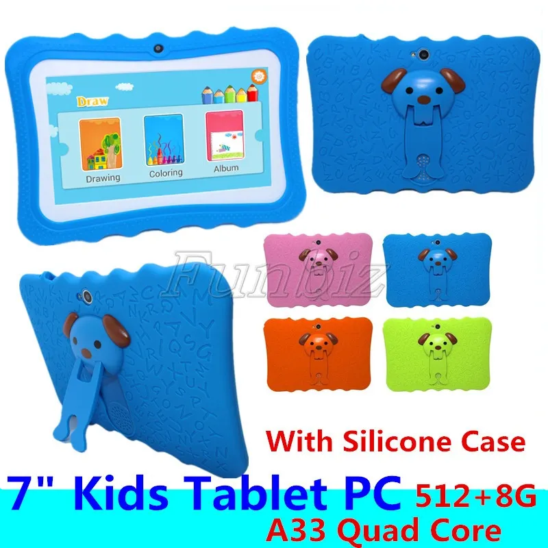 Çocuklar Tablet PC 7 Inç Ekran Android 4.4 Allwinner A33 Dört Çekirdekli 512 MB RAM 8 GB ROM Çift Kamera Wifi Çocuk Tablet PC