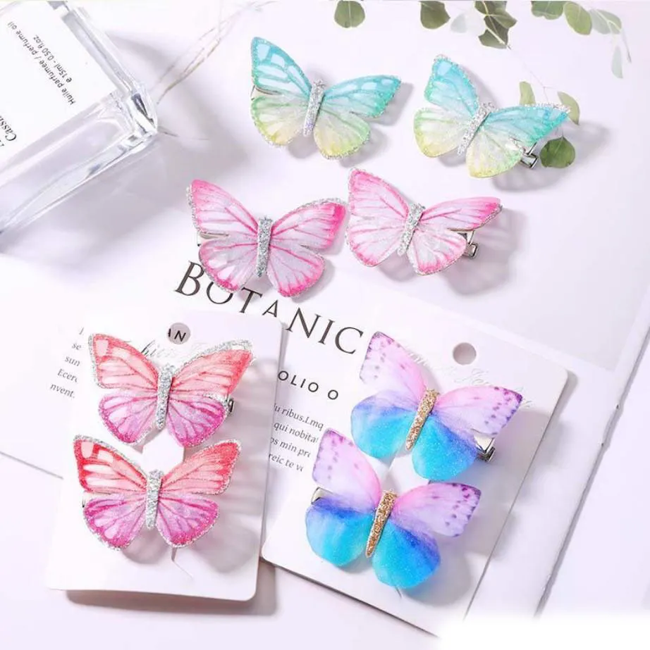 2 pièces/ensemble filles papillon pince à cheveux coloré rêve 3D papillon Barrettes enfants arc coiffure enfants mignon concepteur pinces à cheveux