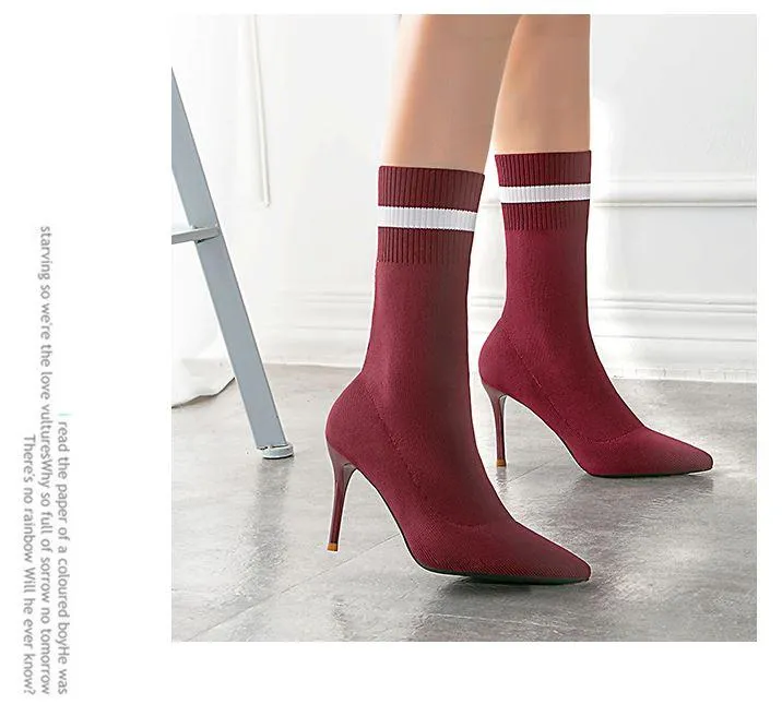 Hot Sale Winter Boots Shoes Kitten Heels Elastic Pumps Boots Pointed Toe Sexy Stocking Socks Booties High Heel Shoes 9 Cm Red Black Gray From 38 53 DHgate