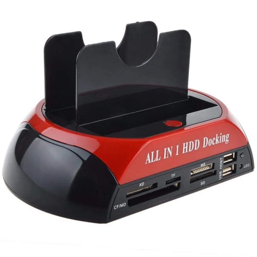 Docking station per HDD multifunzionale Freeshipping Dual USB 2.0 Lettore di schede per custodia per disco rigido esterno IDE SATA da 2,5 / 3,5 pollici